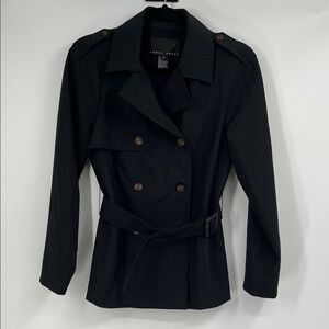Yansi Fugel Grey Black Double-Breasted Trench Coat Size Small